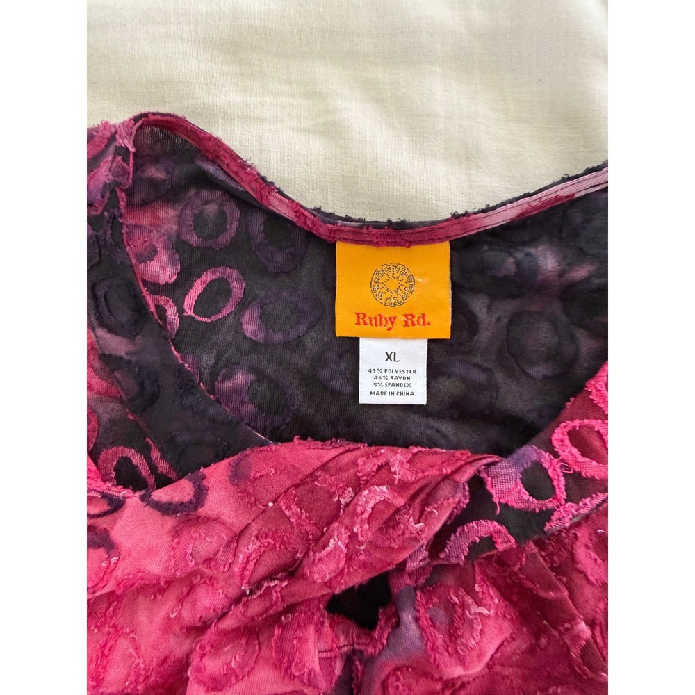 Ruby Rd XL Pink Black Velvet Burnout Tunic Bell Sleeve Whimsigoth Art to Wear - Picture 3 of 8